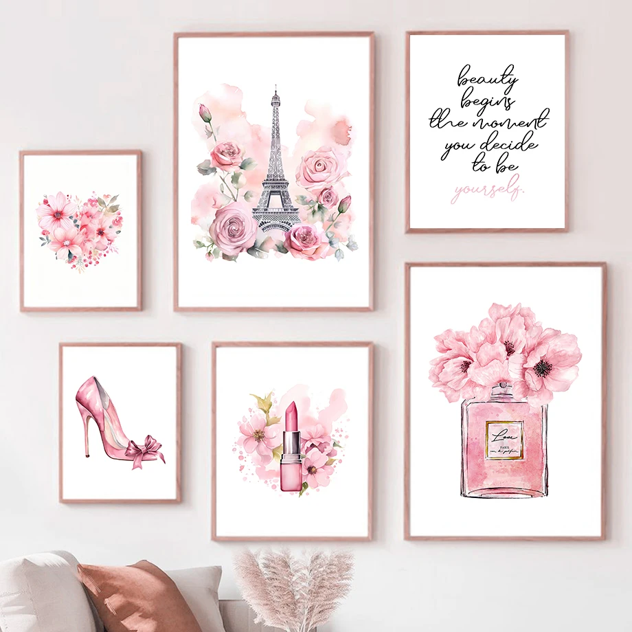 Perfume Fragrance House - Paris Moda sanat posterleri Pembe Eyfel